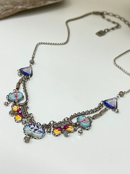 Collier Xylia de verre-Métaux Antique Fabriqué en Israël R3449 AyalaBAR