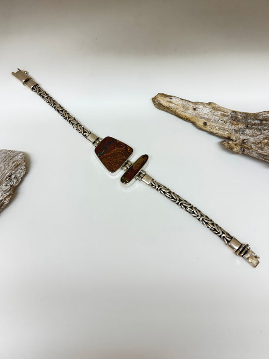 Bracelet Argent 925 et Opal de feu et Amolite Dessinée par Carole Morand Opal de feu