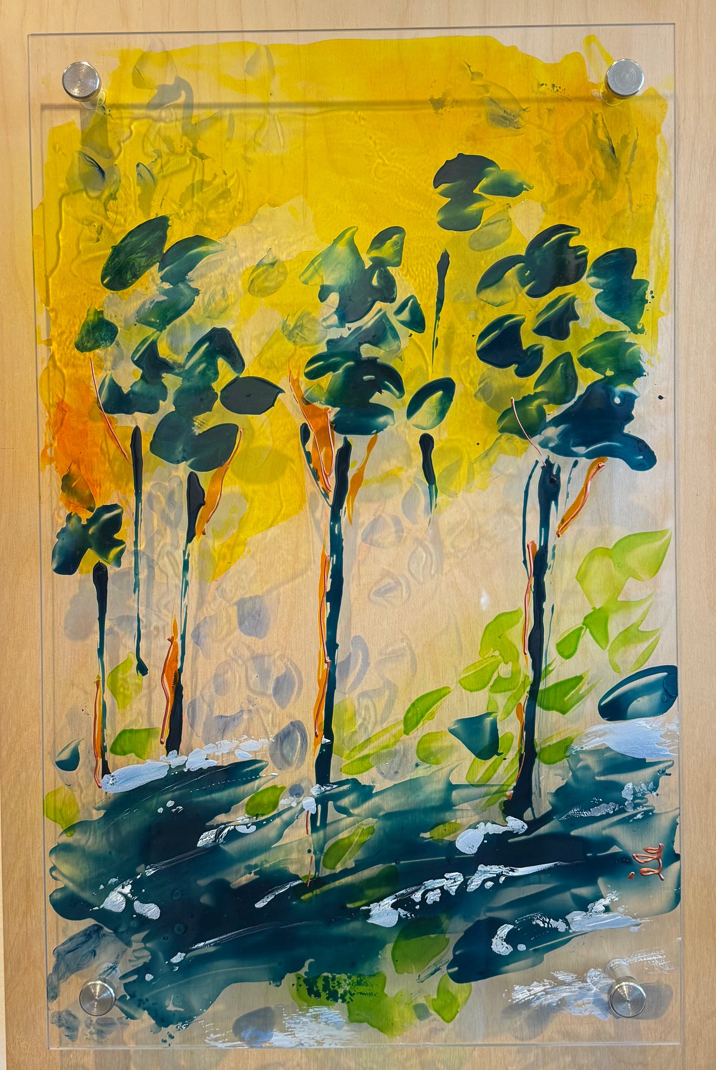 ESPACE VERT Èle Montréal Acrylique Bois 24 x 17 pouces Danièle Lauzon ESPACE VERT