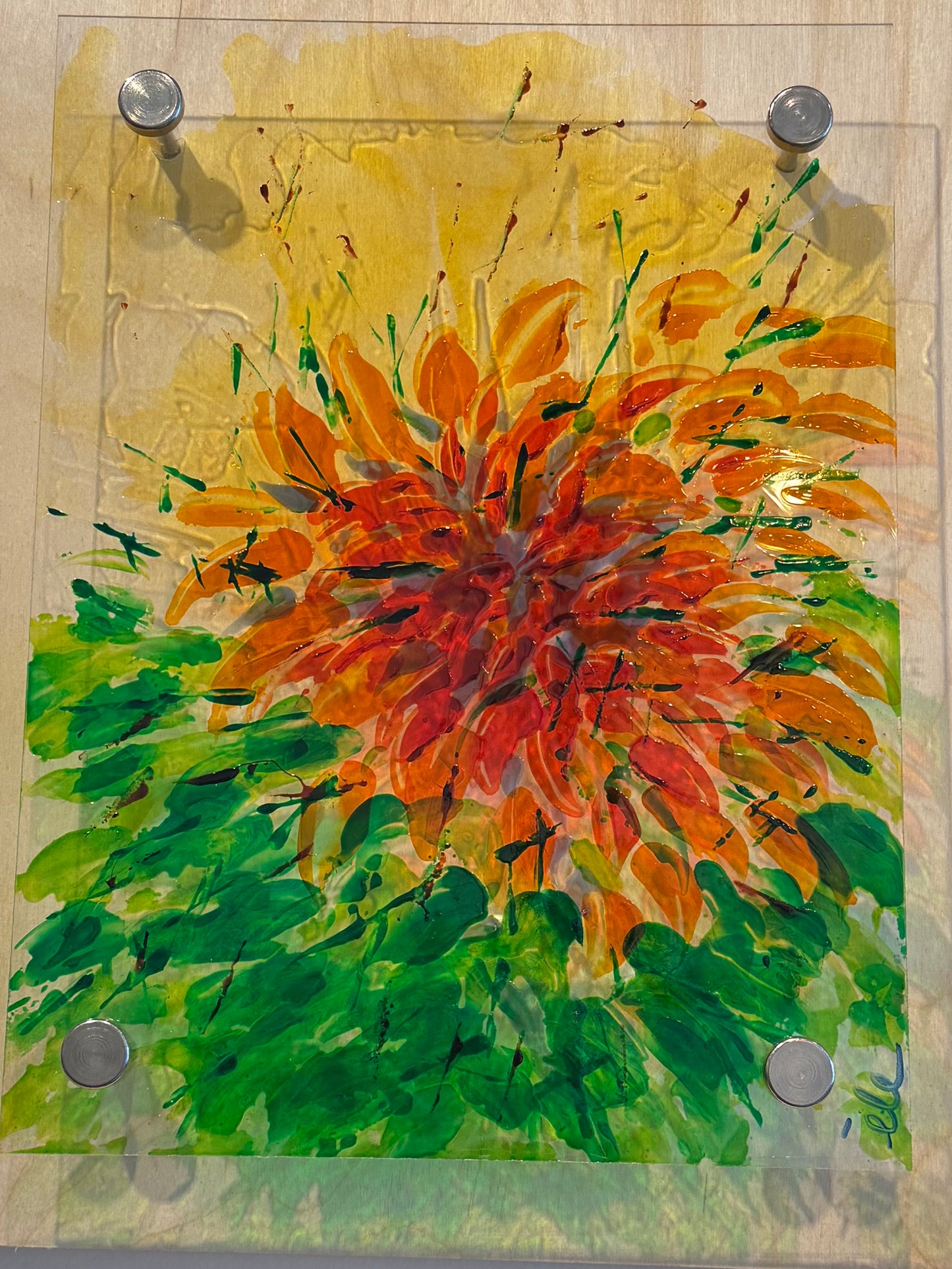 FUSAIN D'AUTOMNE Èle Montréal Acrylique Bois 11 x 14 pouces Danièle Lauzon FUSAIN D'AUTOMNE