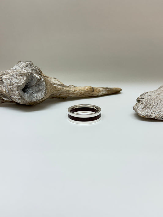 Bague BA03 1.5 mm Bois & Argent 925 Fait main à Kamouraska