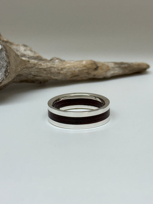 Bague BA02 3mm Bois & Argent 925 Fait main à Kamouraska