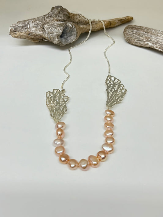 Collier Feuilles de mer et Perles Argent 925 Fait main à Montréal Nicole Gauvin a-17