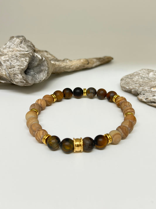 Bracelet Oeil de tigre et Grainstone, fait main à Montréal