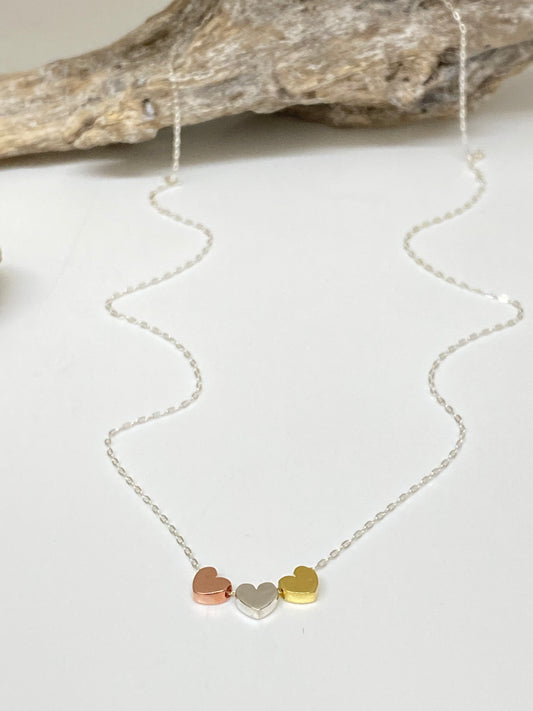 Collier Argent-Or 3 coeurs Dessiné à Vancouver Mimi Marge