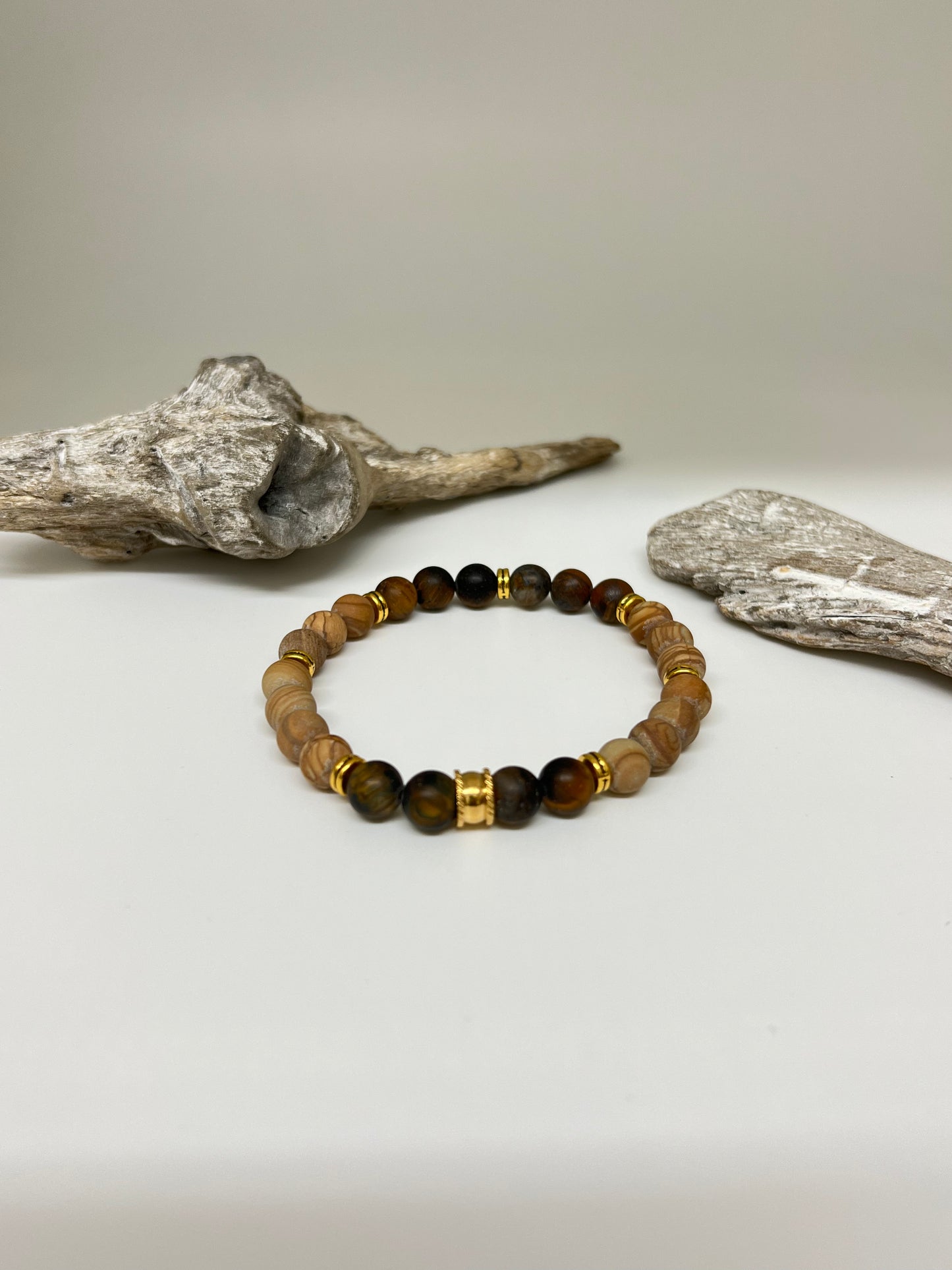 Bracelet Oeil de tigre et Grainstone, fait main à Montréal