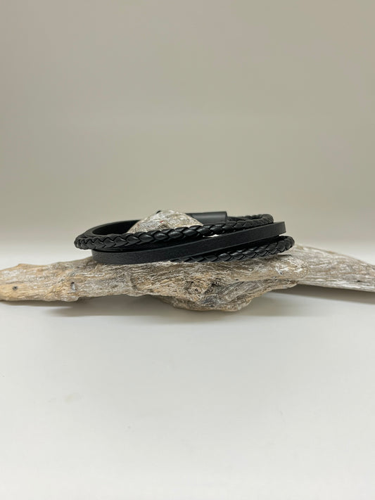 Bracelet Cuir dessiné à Montréal Arz Steel AS-B270