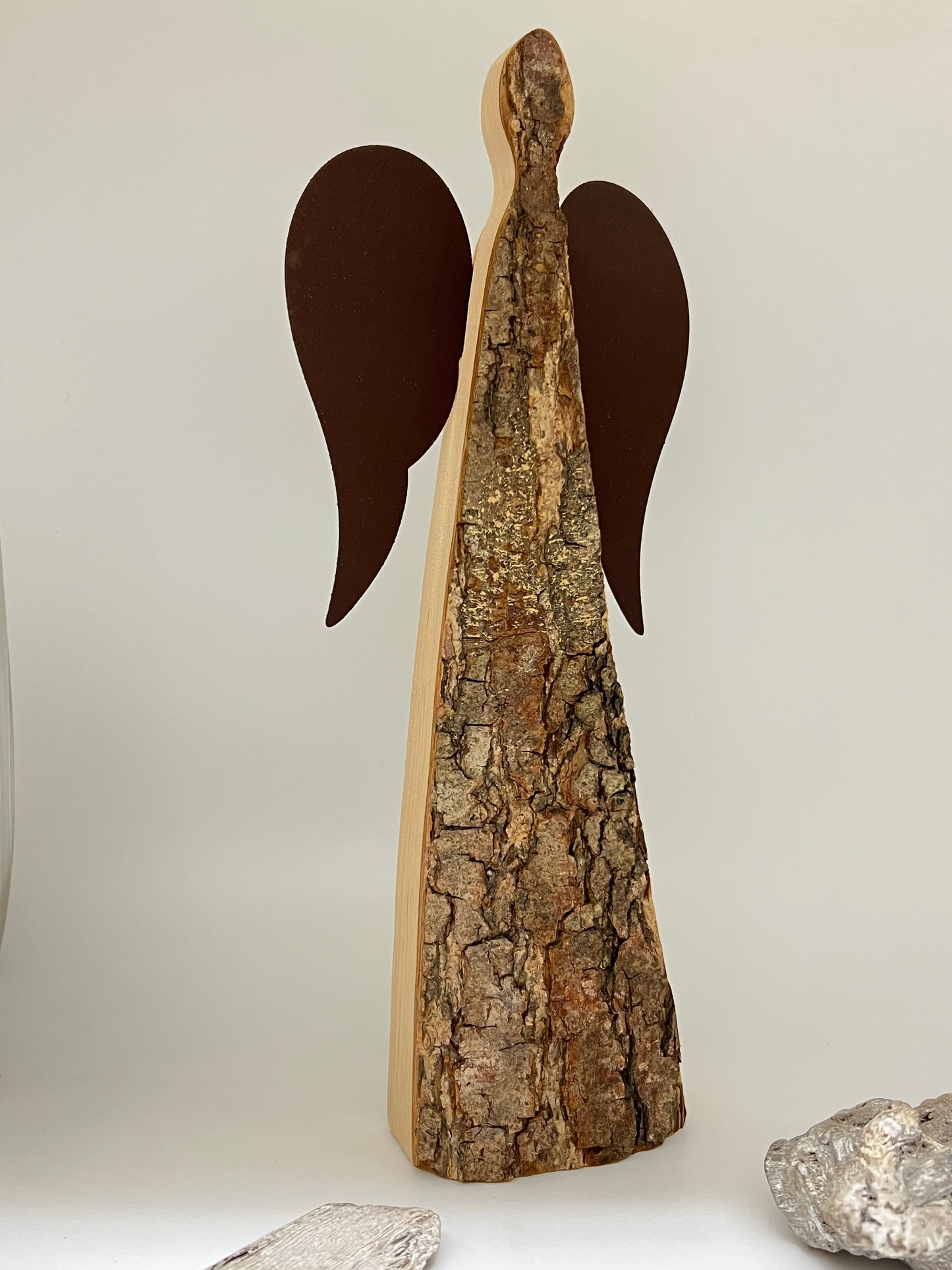 Bark Angel with metal wings Fait main en Allemagne Black Forest w7321-5 Waidfabric