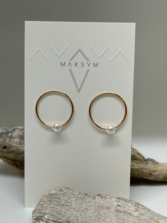 Boucles d'oreilles cercles or + perles Fait main à Montréal Maksym