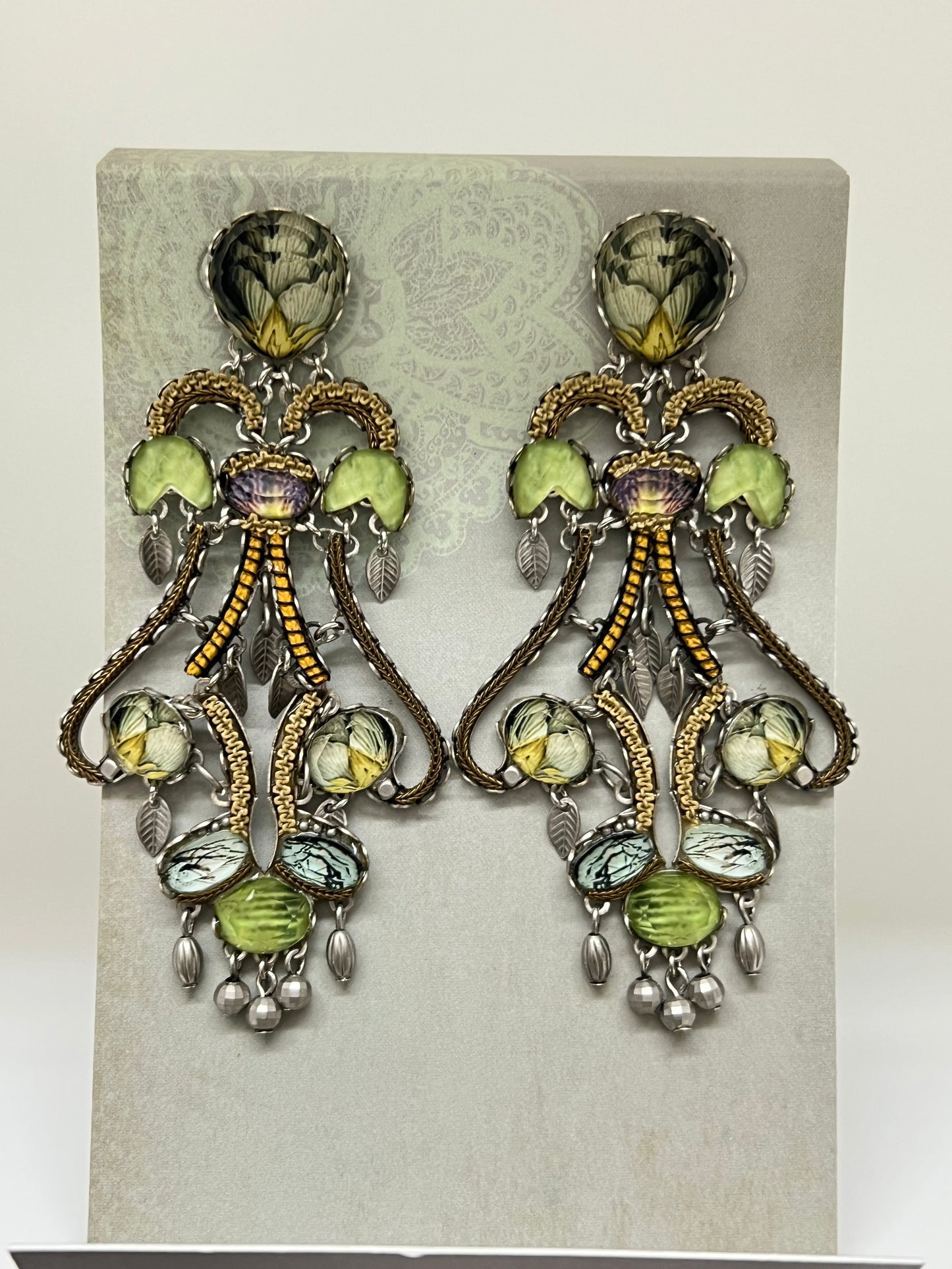 Boucles AyalaBAR Cristaux/Métaux antiques/Verre fabriquées en Israël r1787