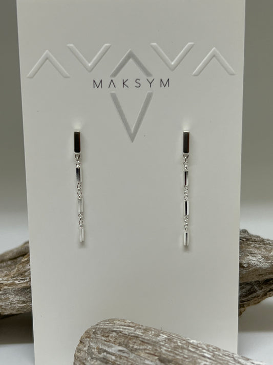 Boucles d'oreilles barres + chaînes // Argent Fait main à Montréal Maksym