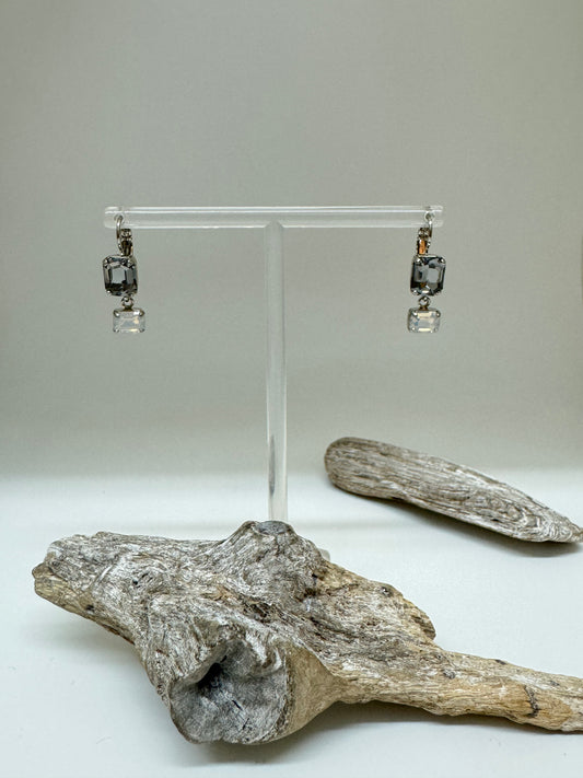 Boucles d'oreilles rectangulaire avec pendentif plaqué argent rhodiomé avec Cristal de Swarovski Mariana e-1221/3-1154