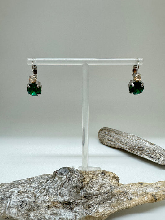 Boucles d'oreilles Vert émeraude plaqué argent rhodiomé avec Cristal de Swarovski Mariana e-1037-1167