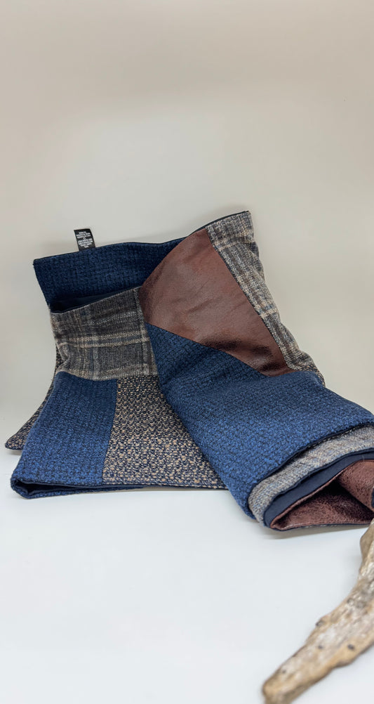 Foulard patchwork géométrique - Bleu et cognac Swell Fellow Foulard patchwork