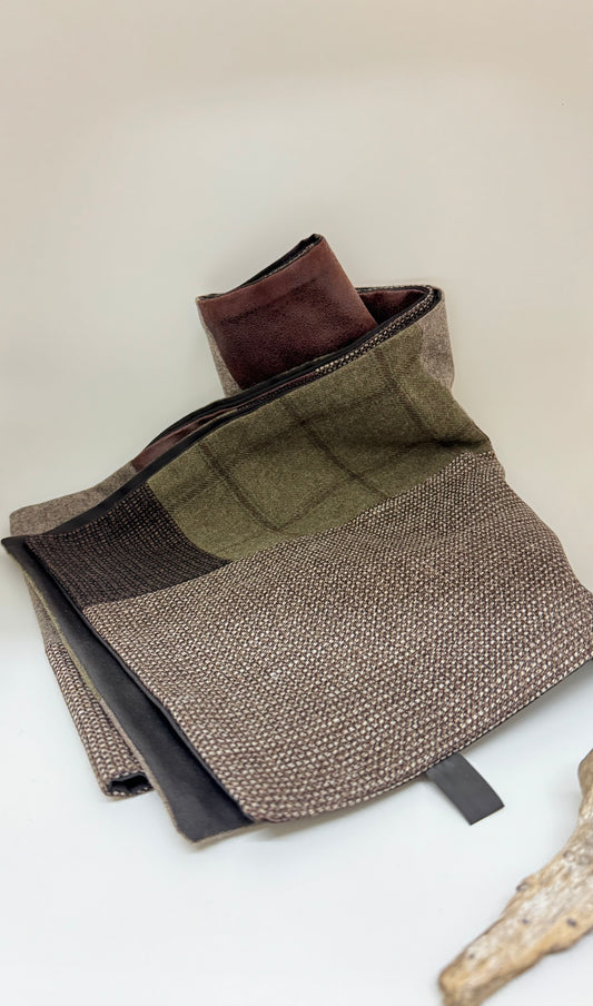 Foulard patchwork géométrique - Cognac et Kaki Swell Fellow Foulard patchwork