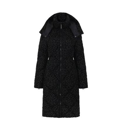 Manteau long en duvet vegan Saga | Léopard noir Eleven Elfs design Italien vegan Saga