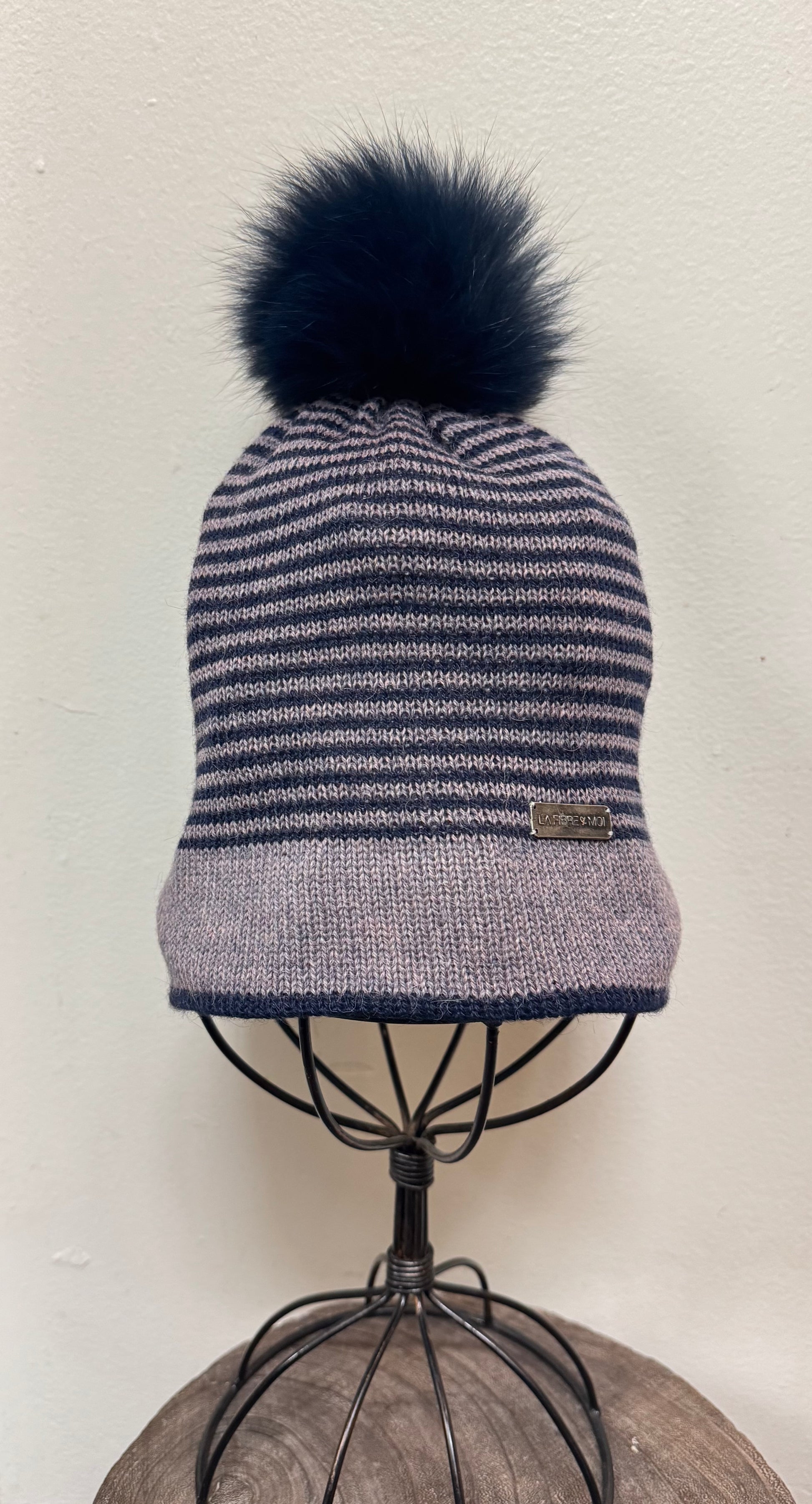 Tuque Francesca Poussière - Marine Fait main à Dunham La fibre et moi Francesca