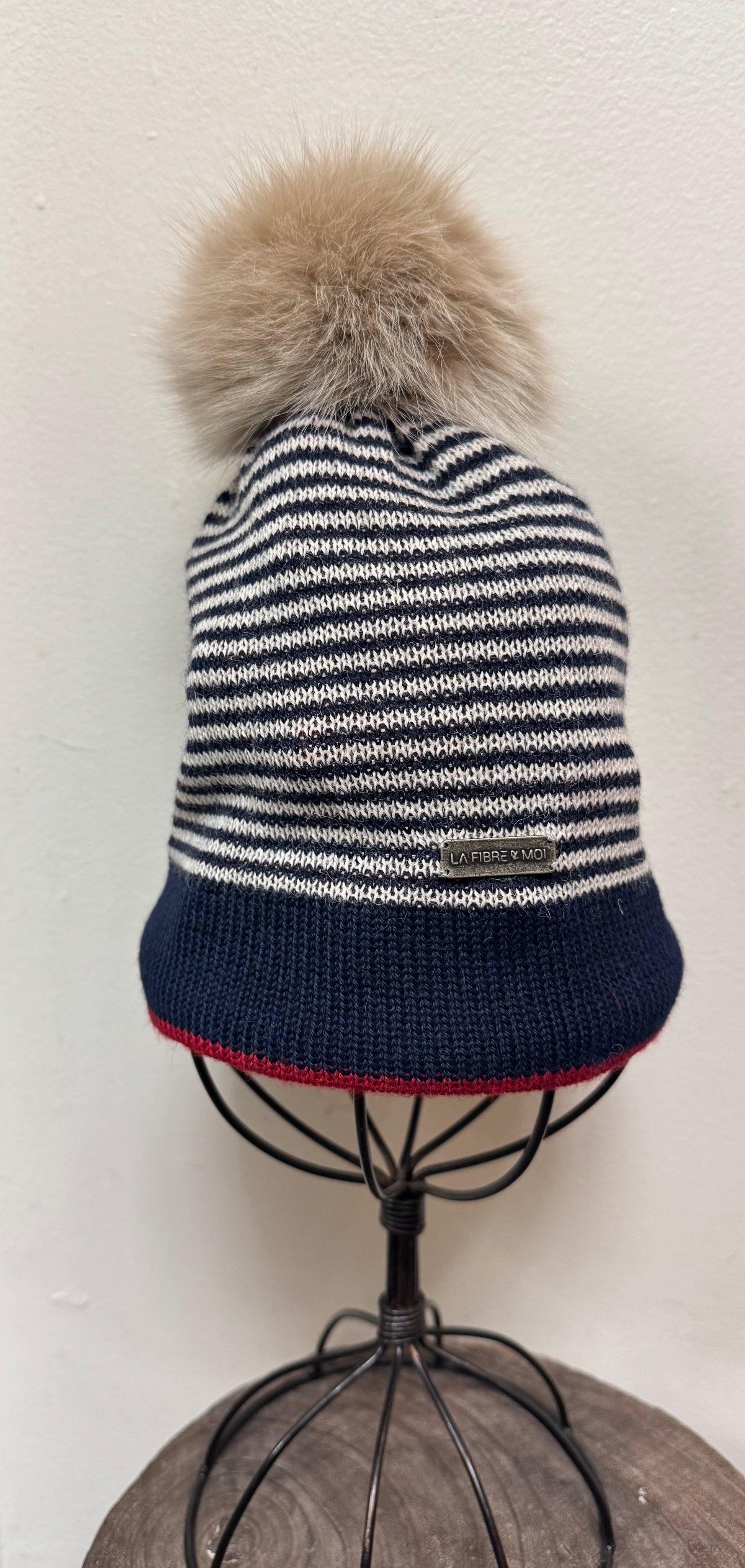 Tuque Francesca Rouge - Marine - Crème Fait main à Dunham La fibre et moi Francesca