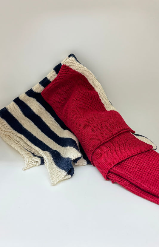 Foulard Abby Rouge Marine Crème Fait main à Dunham  La fibre et moi Foulard Abby