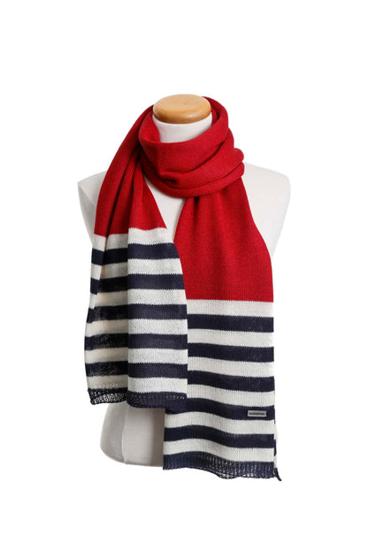 Foulard Abby Rouge Marine Crème Fait main à Dunham  La fibre et moi Foulard Abby