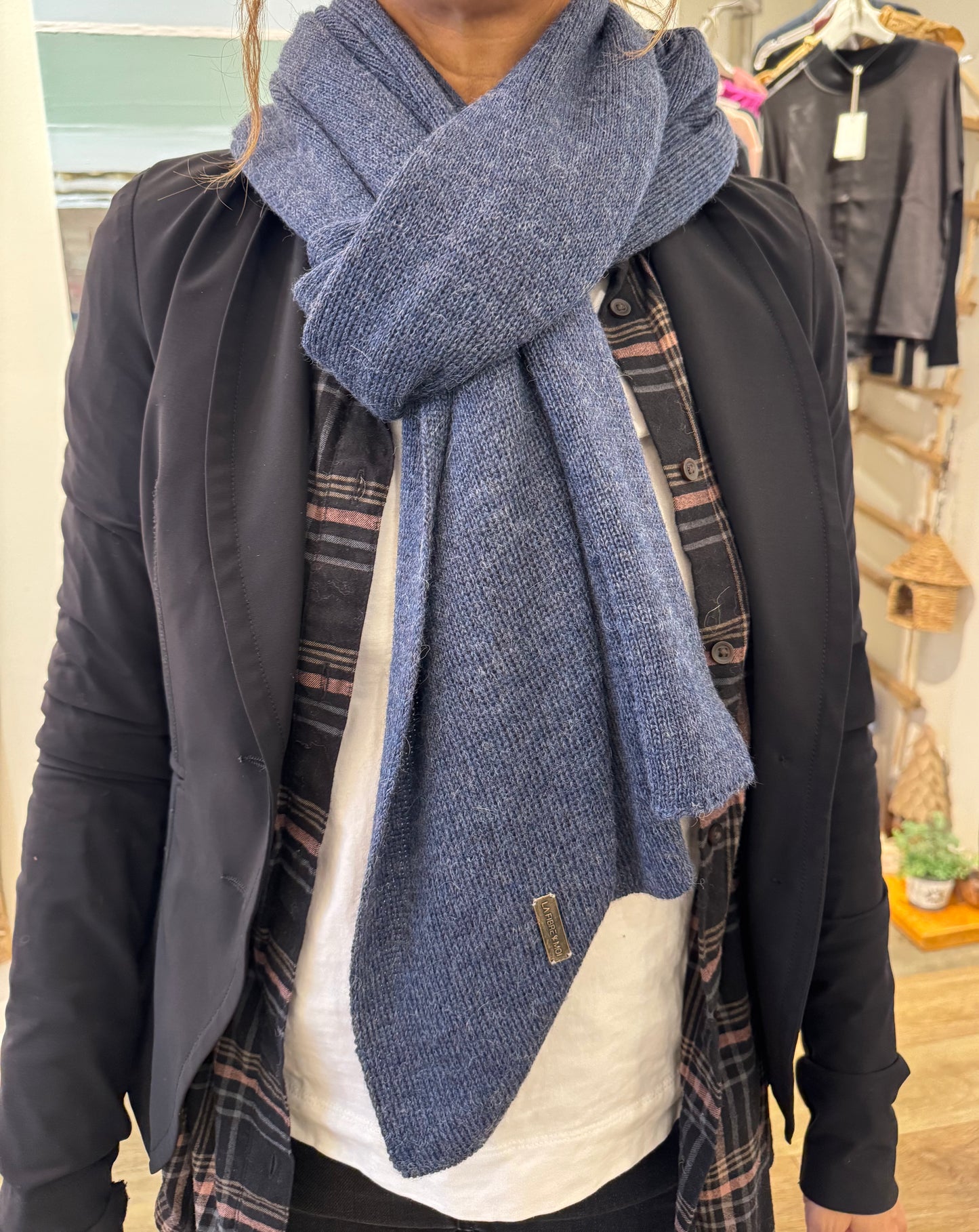 Foulard Cape Luzia Denim Fait main à Dunham La fibre et moi Foulard Luzia