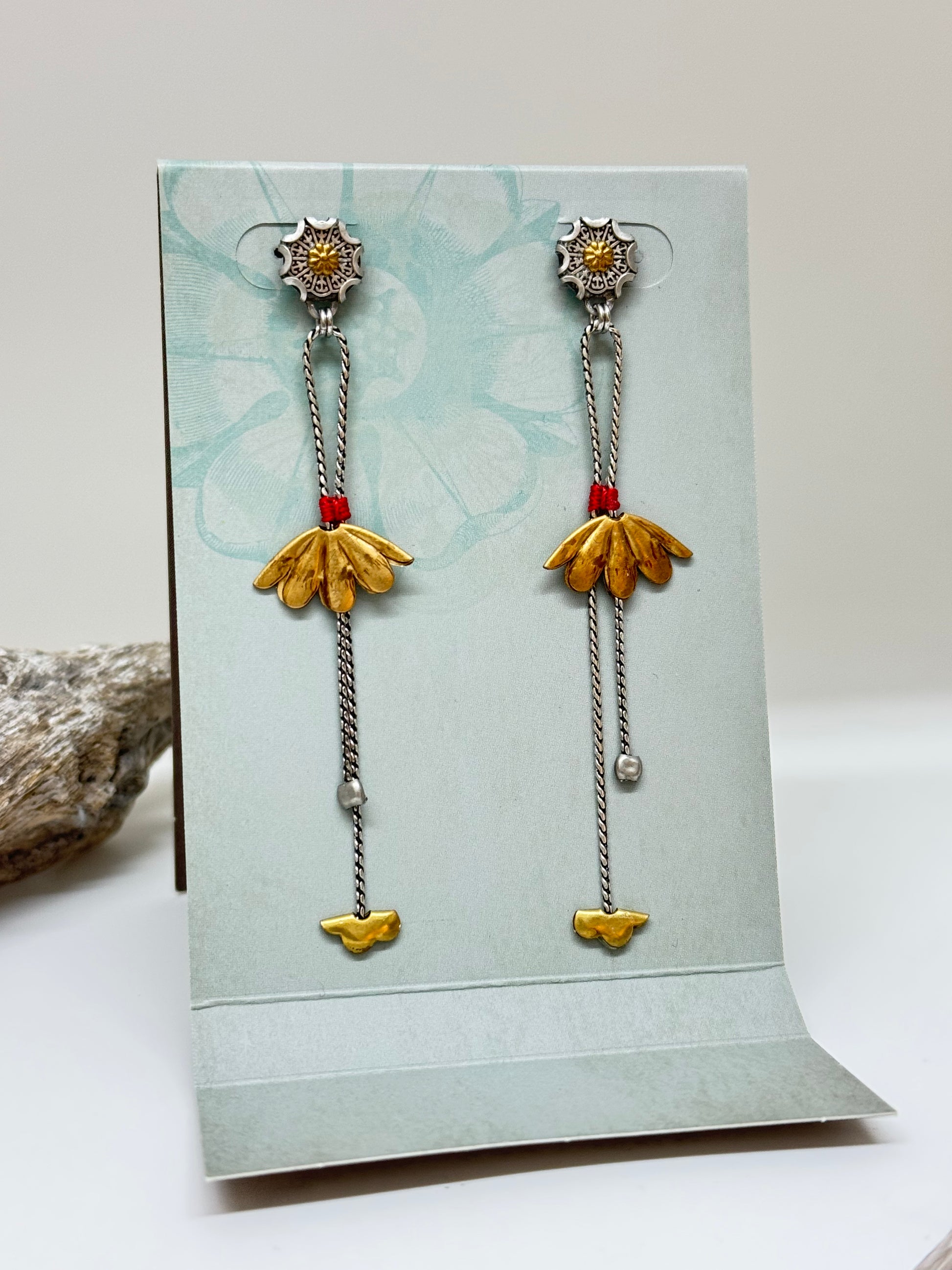 Boucles d'oreilles Myrrena large Ayala Bar Cristaux/Métaux antiques/Verre fabriquée au Moyen-Orient N2348
