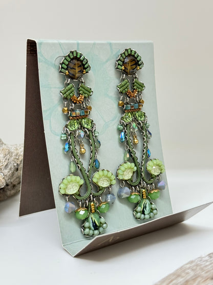 Boucles d'oreilles Eucalyptus Savana Ayala Bar Cristaux/Métaux antiques/Verre fabriquée au Moyen-Orient C2292