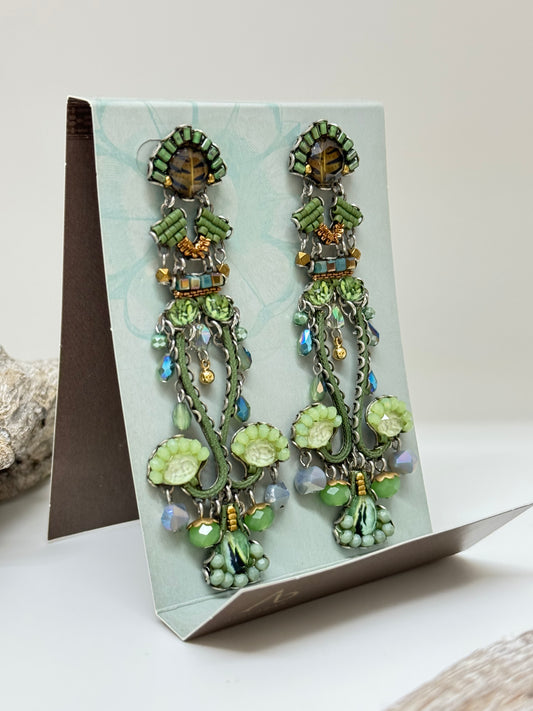 Boucles d'oreilles Eucalyptus Savana Ayala Bar Cristaux/Métaux antiques/Verre fabriquée au Moyen-Orient C2292