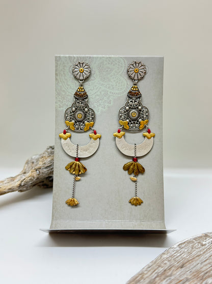 Boucles d'oreilles Myrrena large Ayala Bar Cristaux/Métaux antiques/Verre fabriquée au Moyen-Orient N2341