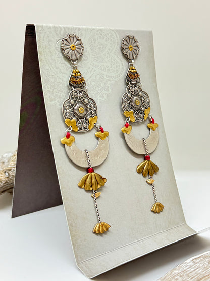 Boucles d'oreilles Myrrena large Ayala Bar Cristaux/Métaux antiques/Verre fabriquée au Moyen-Orient N2341