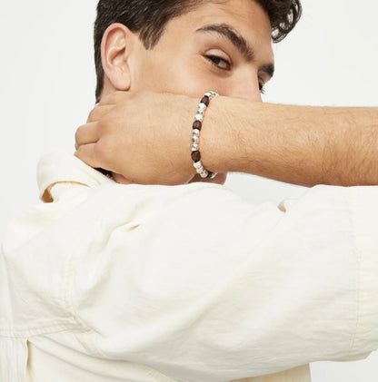 Bracelet extensible avec perles en argent et en bois Uno de 50 Bracelet extensible argent et bois PUL2586