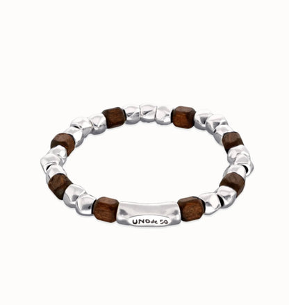 Bracelet extensible avec perles en argent et en bois Uno de 50 Bracelet extensible argent et bois PUL2586