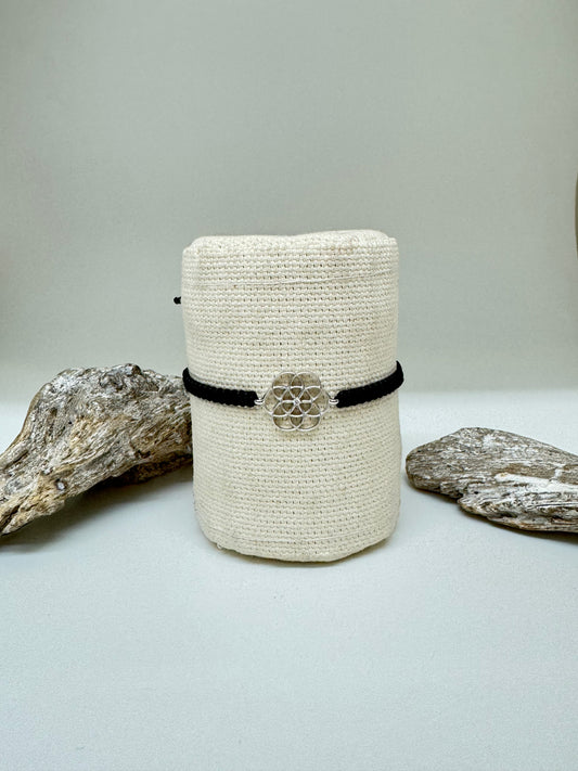 Bracelet Fleur de vie Argent 925 sur cordon noir Kurshuni Bracelet Fleur de vie Argent 925 KR855-8