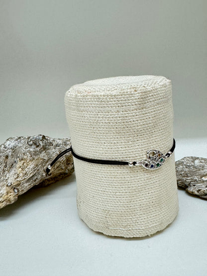 Bracelet Palette peinture Argent 925 et Zircon sur cordon noir Kurshuni Bracelet Palette peinture Argent 925 et Zircon sur cordon noir RNK1344-4