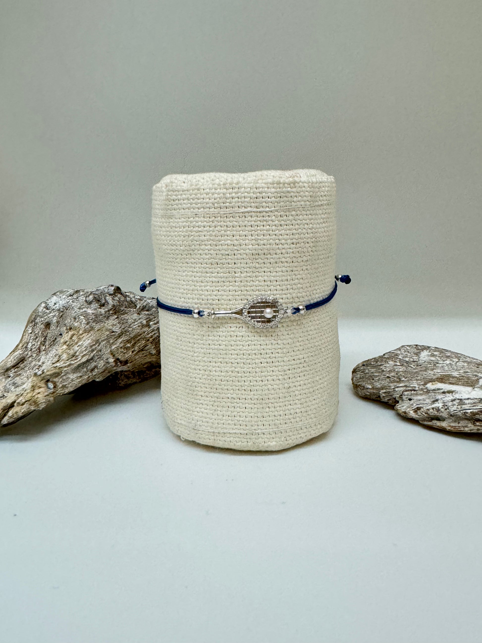 Bracelet Tennis Perle et Zircon avec Argent 925 sur cordon noir Kurshuni Bracelet Tennis Perle et Zircon  KR1332-4