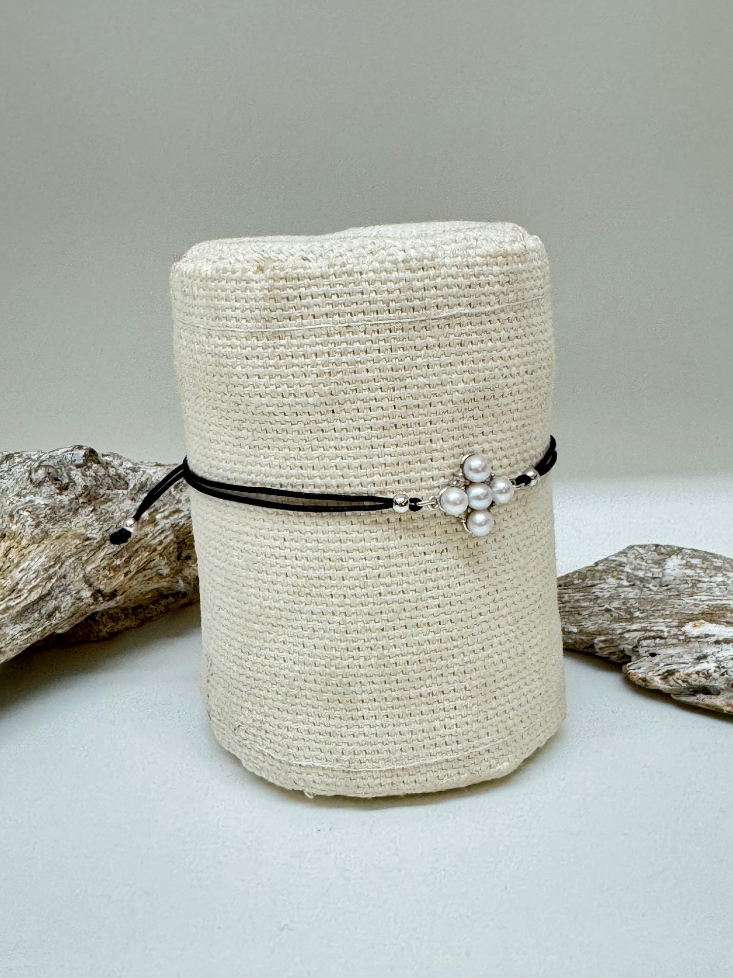 Bracelet Perles et Zircon avec Argent 925 sur cordon noir Kurshuni Bracelet Perles et Zircon KR1381-4