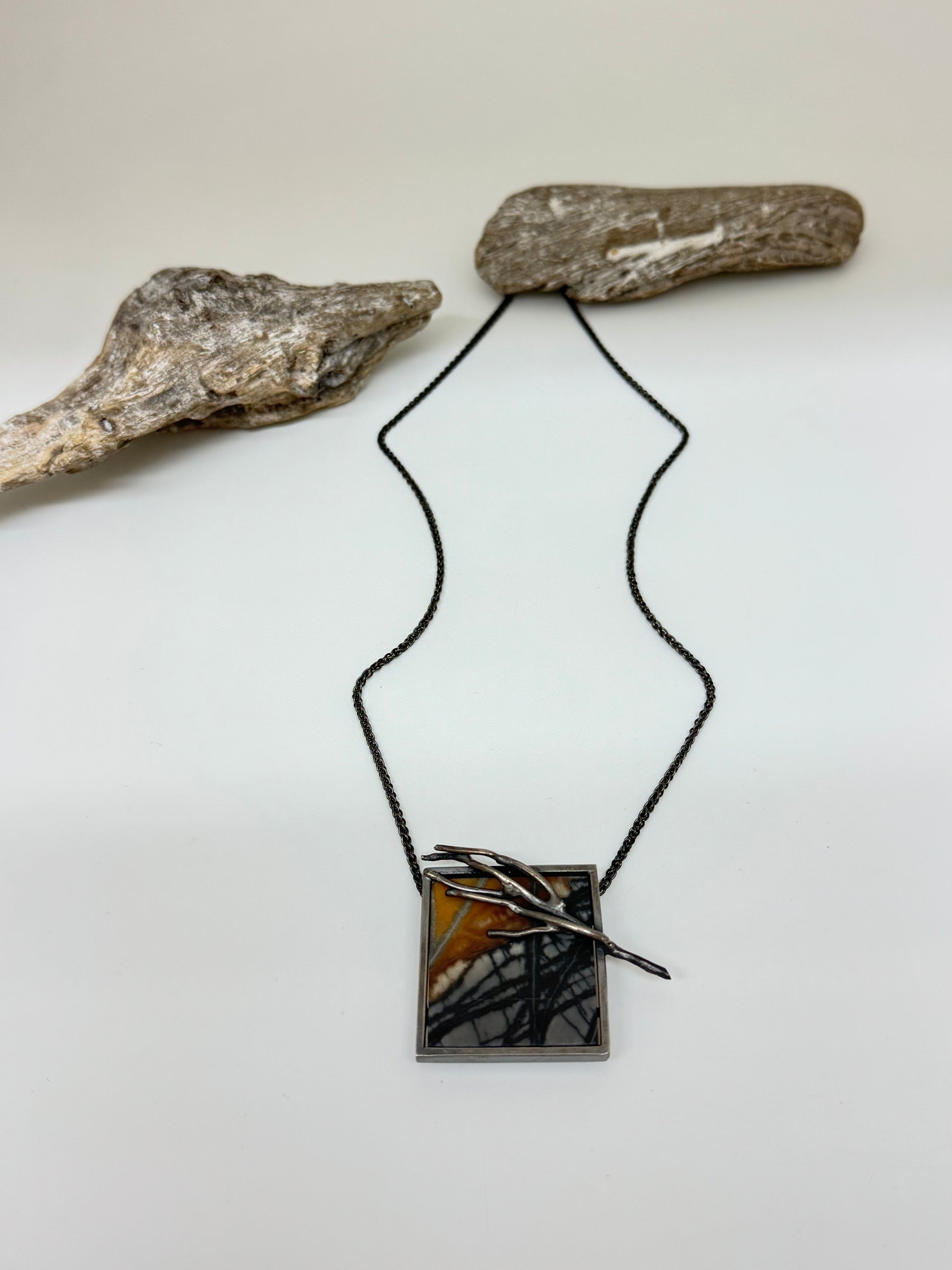 Pendentif pierre Picasso Argent 925 Fait main à Montréal Nicole Gauvin p-348