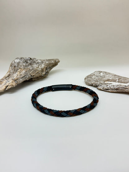 Bracelet Cuir Brun Gris Noir dessiné à Montréal Arz Steel AS-B366 multi