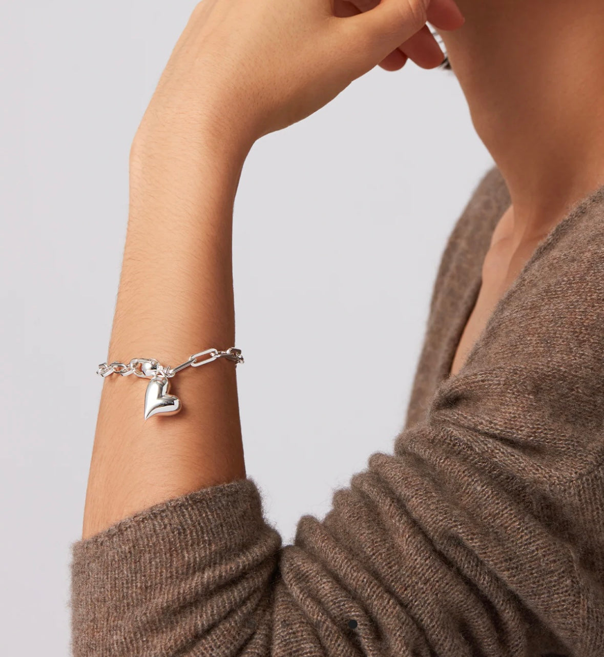 Bracelet cœur gonflé argent Dessiné par une Artiste Ontarienne Jenny Bird JB2144-HPS