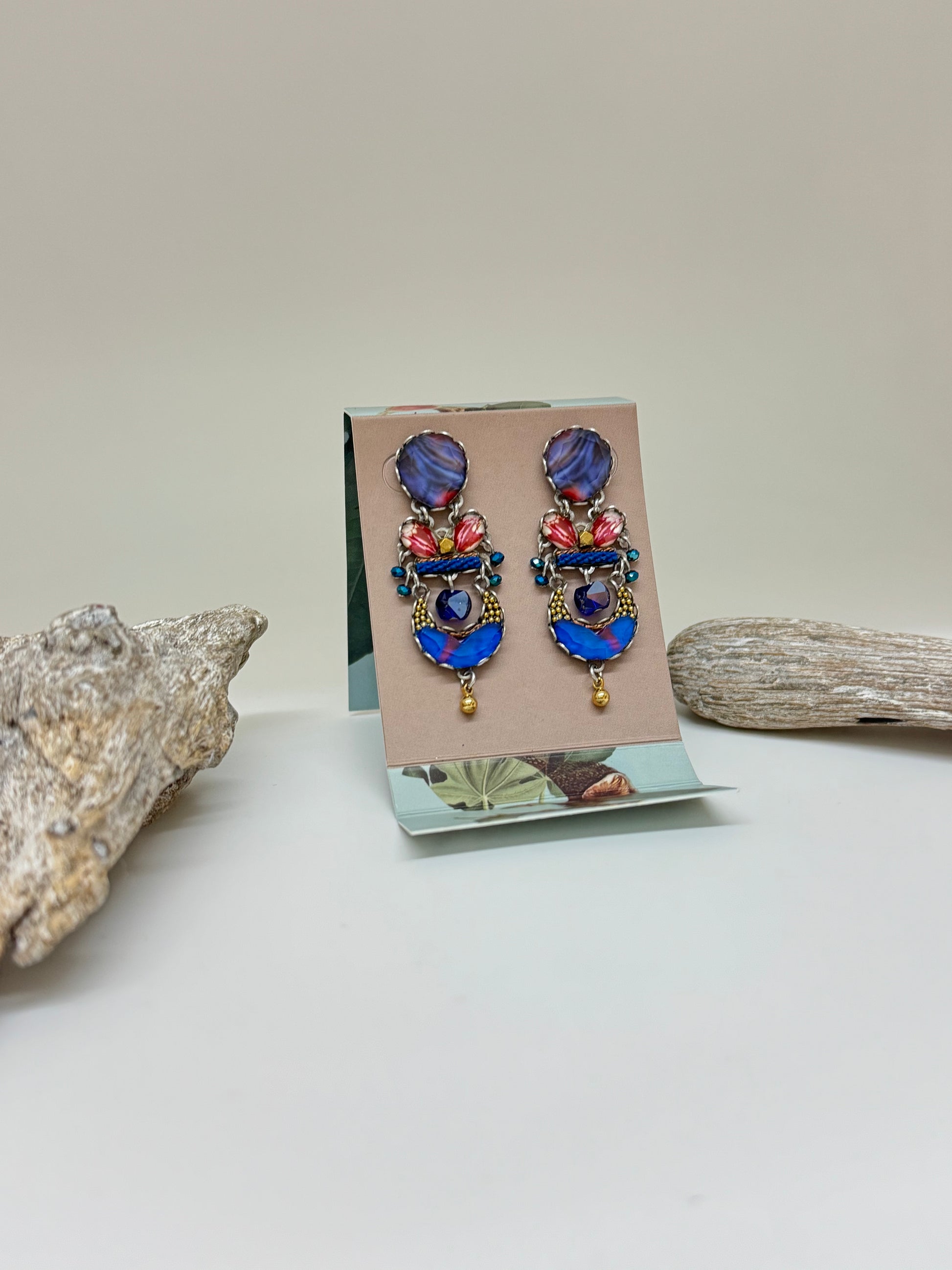 Boucles d'oreilles Plagia Ayala Bar -Cristaux Métaux antiques Verre fabriquée au Moyen-Orient AyalaBar R2316