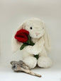 Lapin crème avec rose peluche dessinée à Londres Lapin crème avec rose dessinée à Londres BB6ROSE