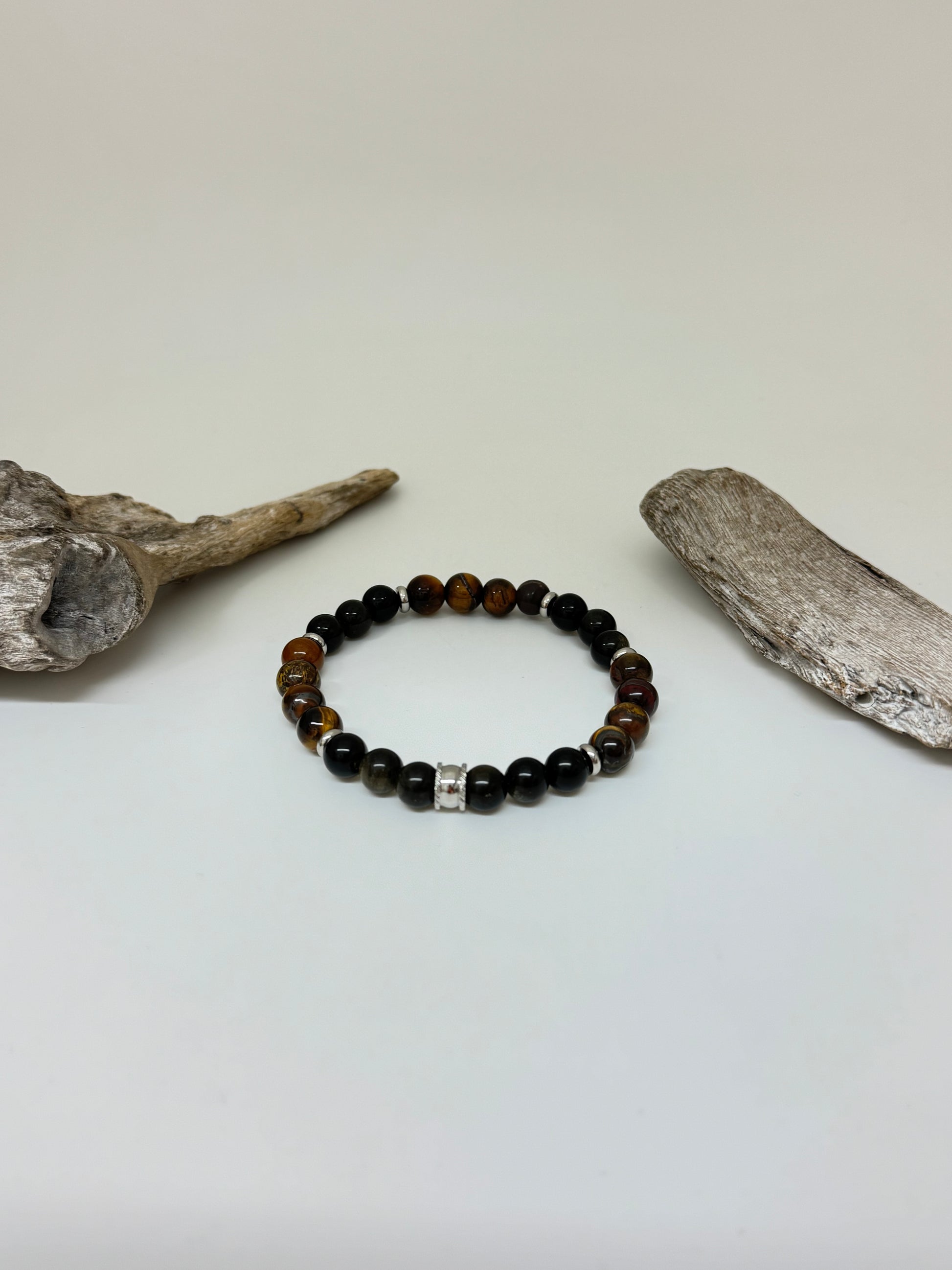 Bracelet  Obsidienne Oeil de tigre, fait main à Montréal Bracelet Oeil de tigre et Obsidienne