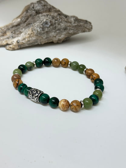Bracelet Oeil de tigre vert Jade, fait main à Montréal Bracelet Oeil de tigre vert  Jade