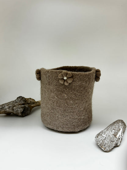 Panier-Cache pot en laine boulilis taupe Fait main au Népal Panier-Cache pot en laine bouillis 8840002