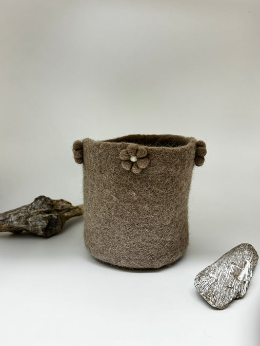 Panier-Cache pot en laine boulilis taupe Fait main au Népal Panier-Cache pot en laine bouillis 8840002