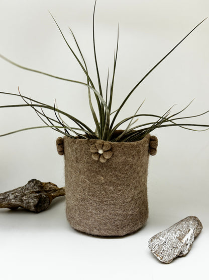 Panier-Cache pot en laine boulilis taupe Fait main au Népal Panier-Cache pot en laine bouillis 8840002