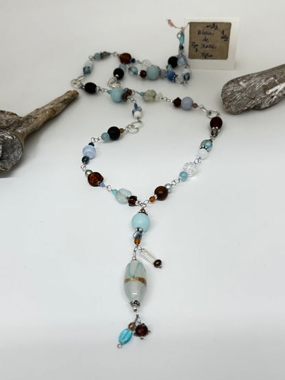 Blue Ice semi-precious and porcelain necklace Handmade in Montreal