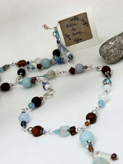 Blue Ice semi-precious and porcelain necklace Handmade in Montreal