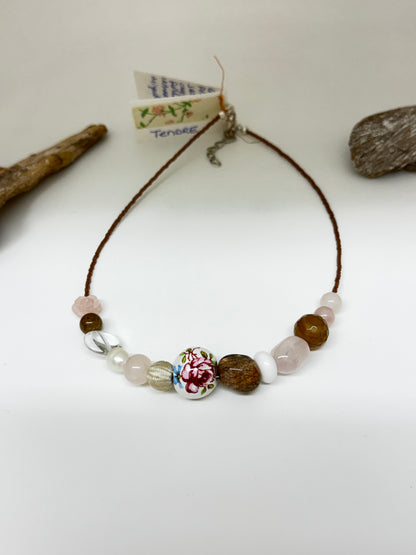 Handmade Tendre semi-precious and porcelain necklace from Montreal