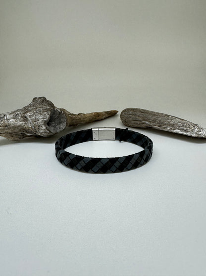 Bracelet tressé Cuir midnight fade dessiné à Montréal Arz Steel AS-B510
